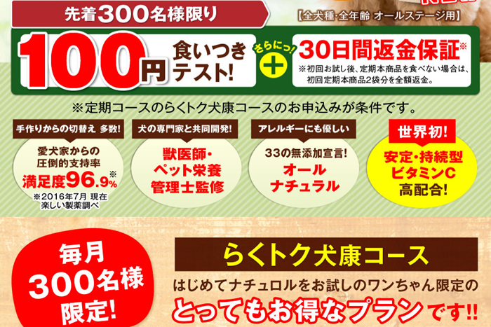 ナチュロルの得な購入方法は100円食いつきテスト!